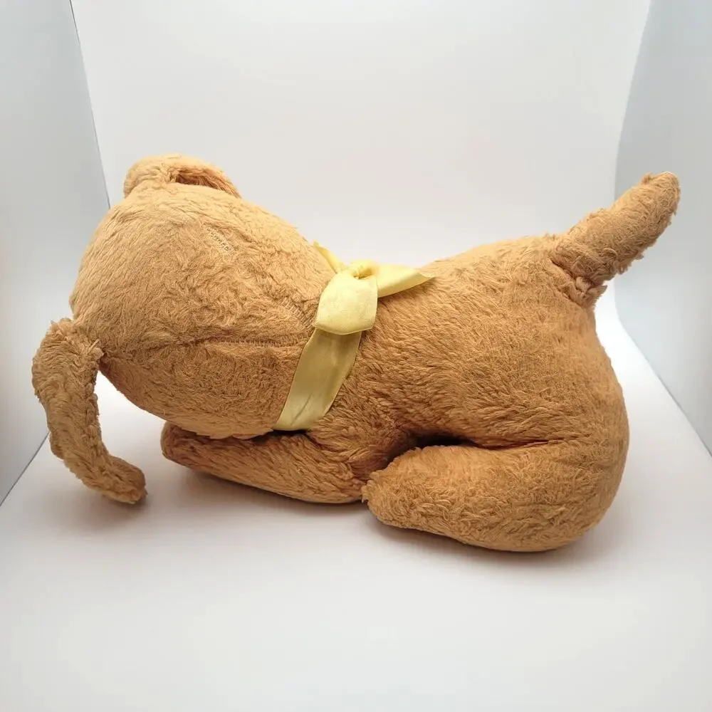 Vintage 1960s Carnival Prize Sleeping Puppy Dog Plush Yellow Ribbon Felt Eyes